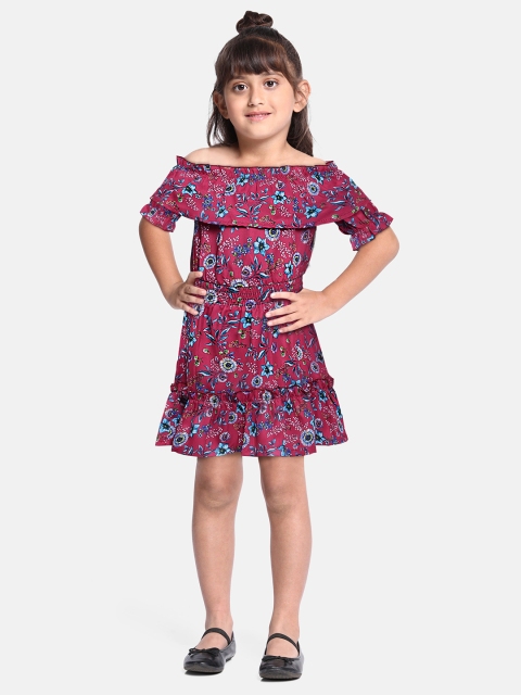

Yuvraah Girls Red & Blue Floral Printed A-Line Midi Dress