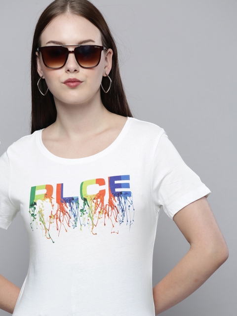 

883 Police Women White Printed Cotton T-shirt