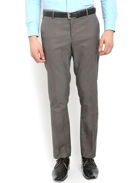 

Blackberrys Men Grey Solid Slim Fit Formal Trousers