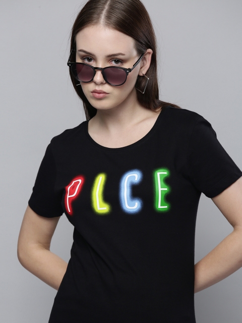 

883 Police Women Black Brand Logo Printed Cotton T-shirt