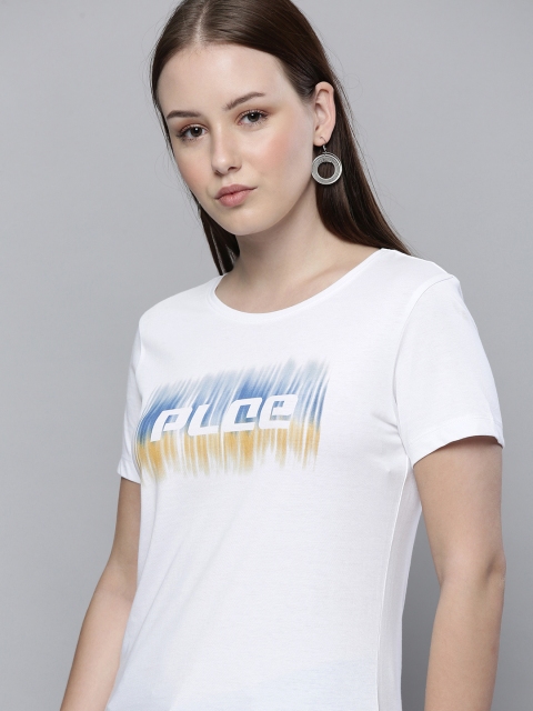 

883 Police Women White Brand Logo Printed Cotton T-shirt