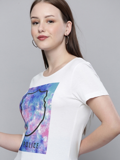 

883 Police Women White Printed Cotton T-shirt