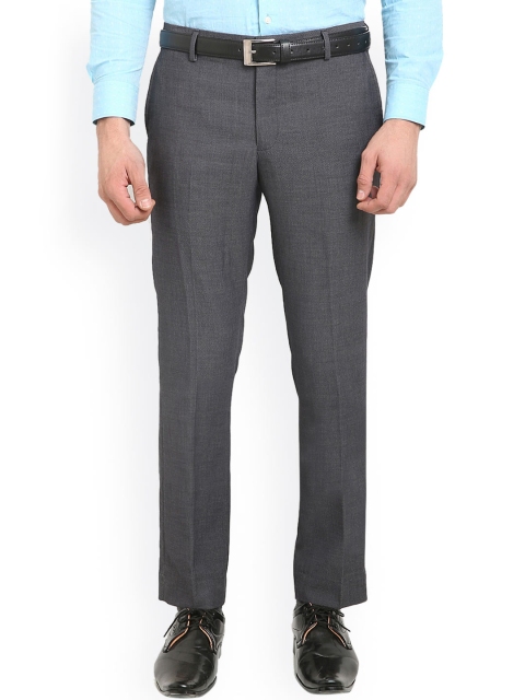 

Blackberrys Men Grey Solid Skinny Fit Flat-Front Trousers