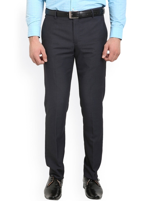 

Blackberrys Men Grey Solid Skinny Fit Flat-Front Trousers