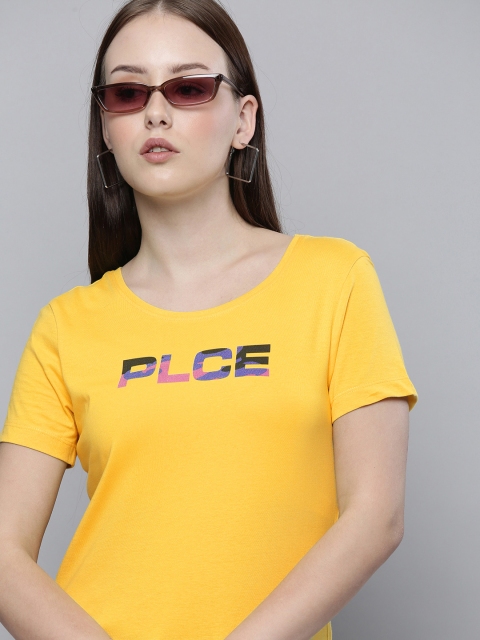 

883 Police Women Yellow Brand Logo Cotton T-shirt