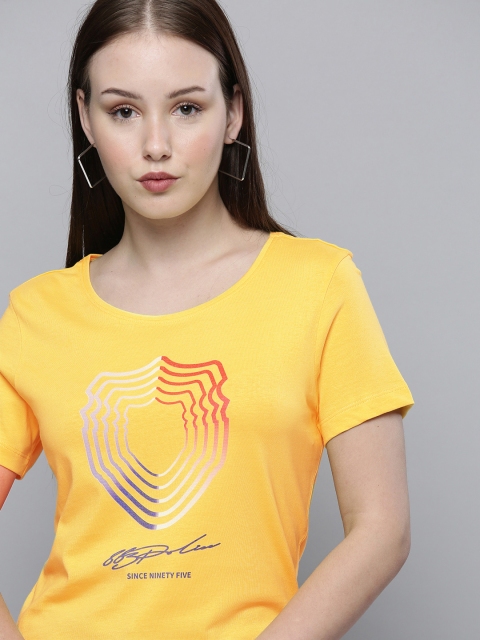

883 Police Women Yellow Printed Cotton T-shirt