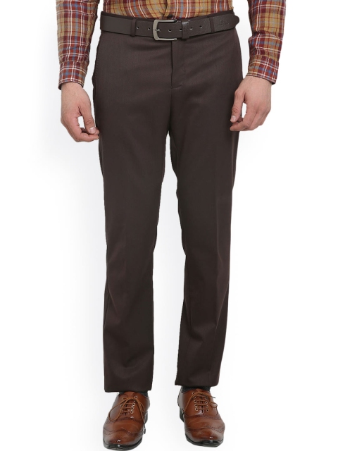 

Blackberrys Men Brown Solid Skinny Fit Flat-Front Trousers