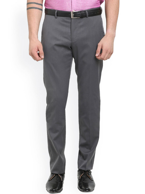 

Blackberrys Men Grey Solid Skinny Fit Flat-Front Trousers