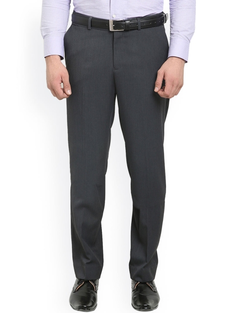 

Blackberrys Men Grey Solid Flat-Front Trousers