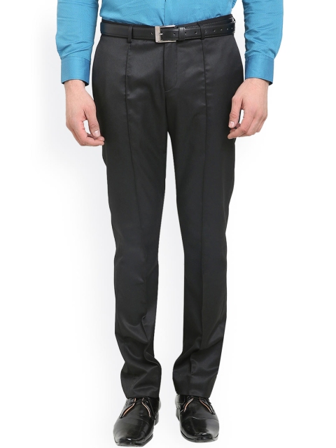 

Blackberrys Men Black Solid Skinny Fit Flat-Front Trousers