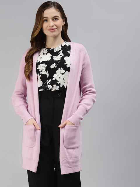

Marks & Spencer Women Pink Ribbed Longline Cardigan
