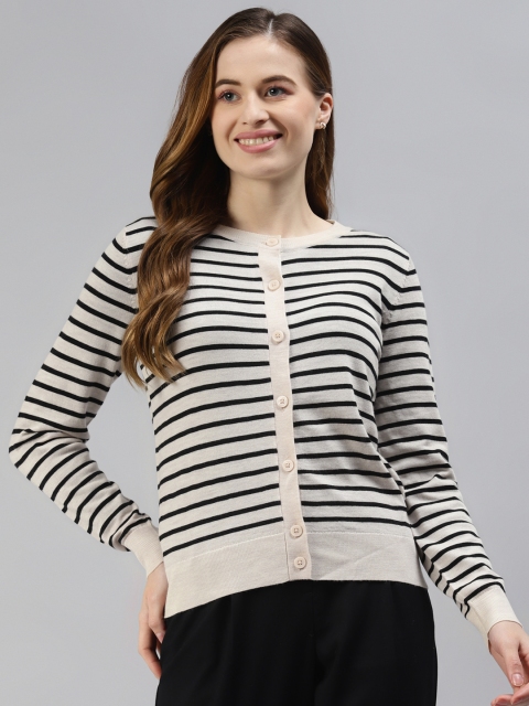 

Marks & Spencer Women Beige & Black Striped Cardigan