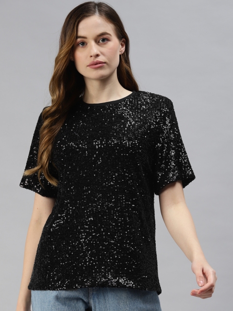 

Marks & Spencer Women Black Sequined T-shirt