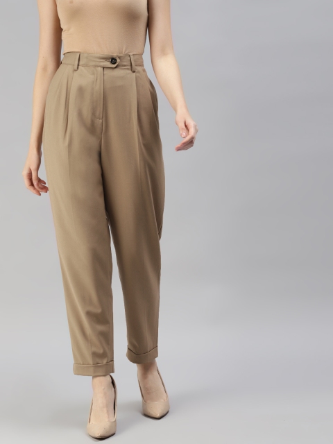 

Marks & Spencer Women Beige Pleated Peg Trousers