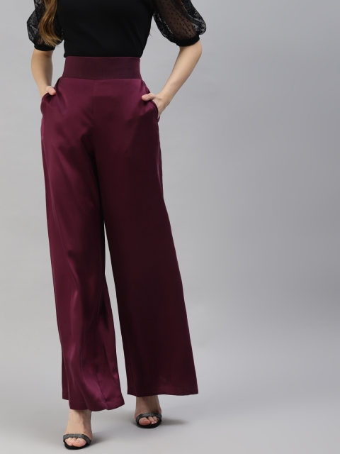 

Marks & Spencer Women Maroon Silk Flared Trousers
