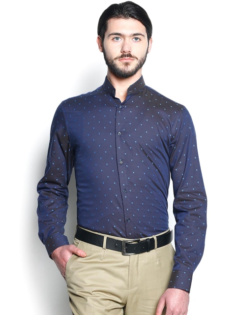 

Blackberrys Men Navy Slim Fit Self-Design Party Shirt, Navy blue