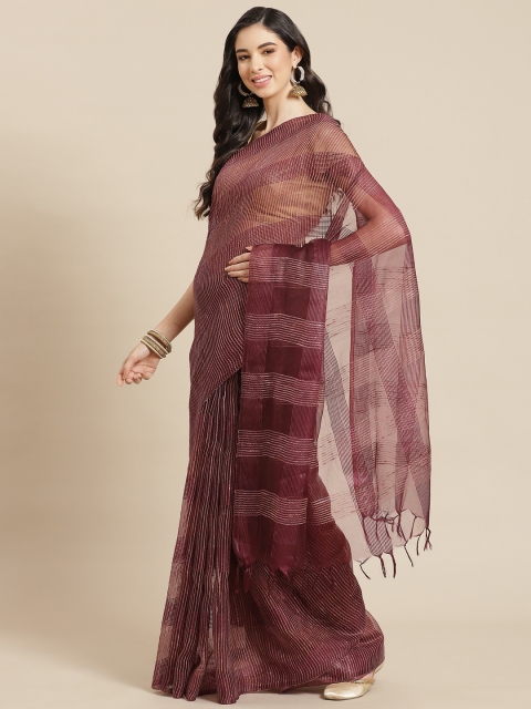 

swatika Maroon & Golden Self Striped Bhagalpuri Saree