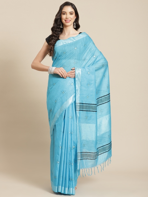 

swatika Blue & Black Woven Design Zari Silk Blend Bhagalpuri Saree