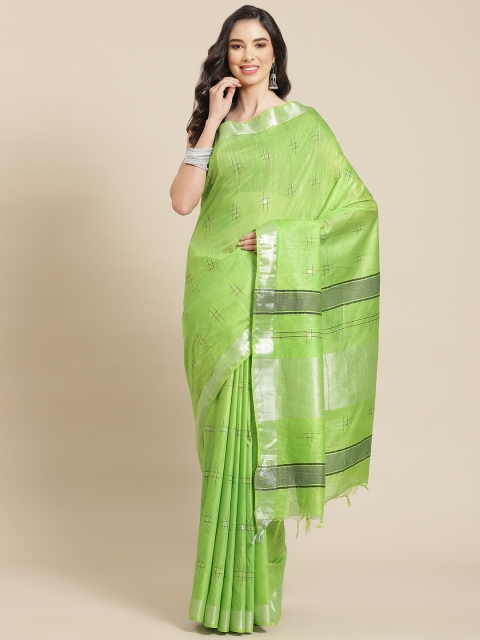 

swatika Green & Black Woven Design Zari Silk Blend Bhagalpuri Saree