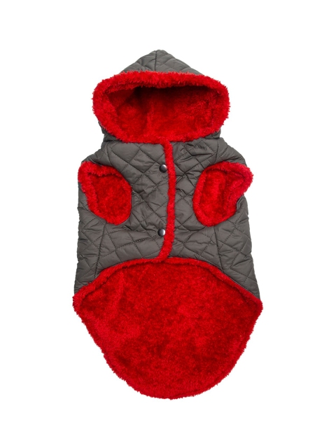 

Lulala Olive Green & Red Solid Quilted Dog Winter Hooded Jacket