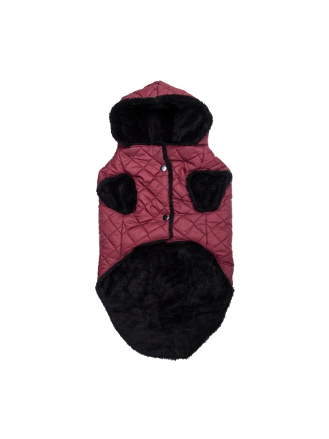 

Lulala Maroon & Black Hooded Quilted Dog Jacket