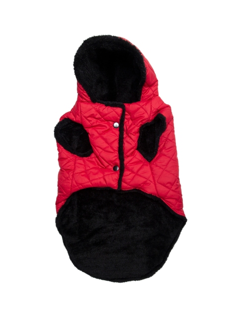 

Lulala Red & Black Solid Quilted Dog Winter Hooded Jacket