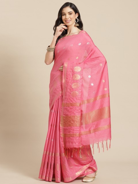 

swatika Pink Woven Design Zari Silk Blend Bhagalpuri Saree