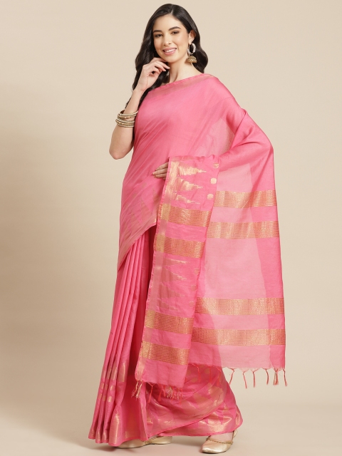 

swatika Pink Woven Design Zari Silk Blend Bhagalpuri Saree