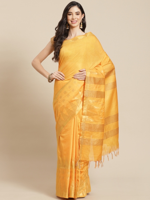 

swatika Mustard Yellow & Golden Zari Silk Blend Bhagalpuri Saree