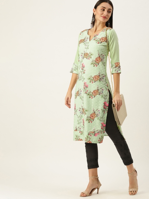 

SWAGG INDIA Women Sea Green Ethnic Motifs Embroidered Chikankari Pastels Rayon Kurta