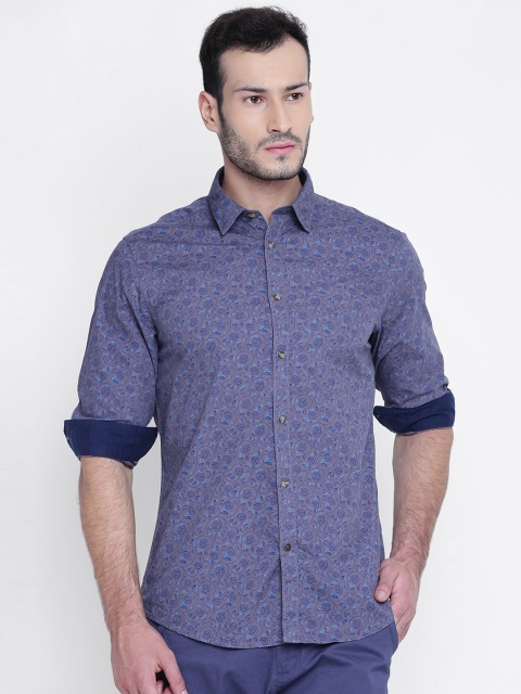 

Blackberrys Men Grey & Blue Slim Fit Printed Casual Shirt