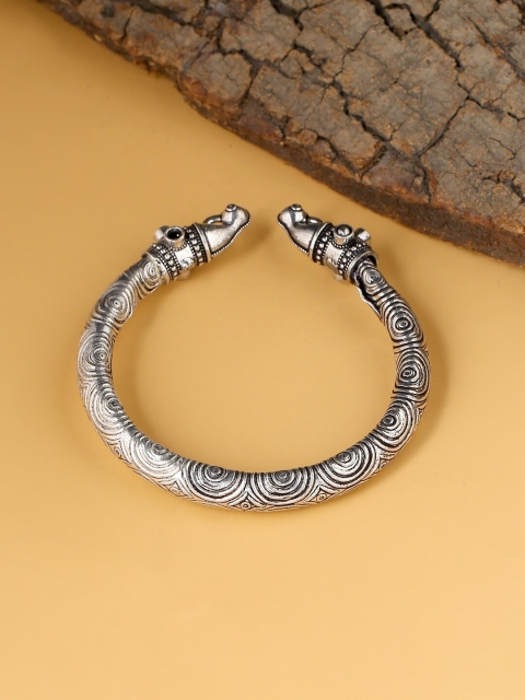 

VIRAASI Women Silver Oxidised Engraved Cuff Bracelet