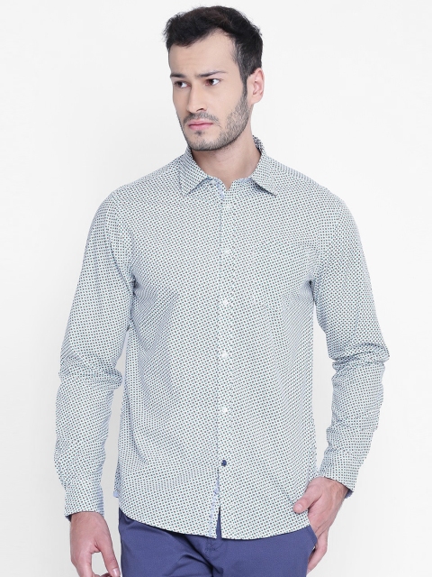 

Blackberrys Men White & Green Slim Fit Printed Formal Shirt
