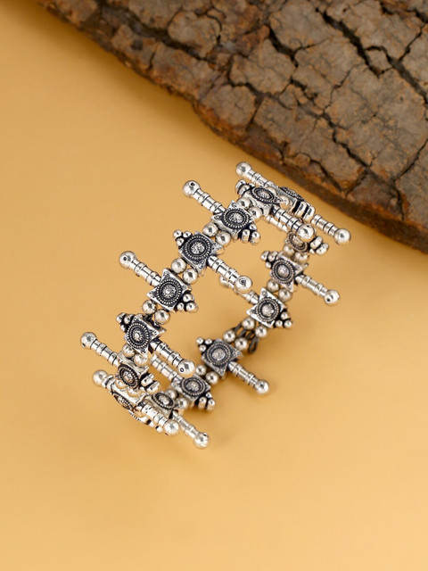 

VIRAASI Women Silver-Toned Brass Oxidised Bangle-Style Bracelet