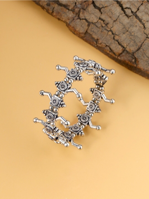 

VIRAASI Women Silver-Toned Brass Oxidised Kada Bracelet