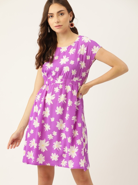 

DressBerry Women Purple & White Floral A-Line Dress