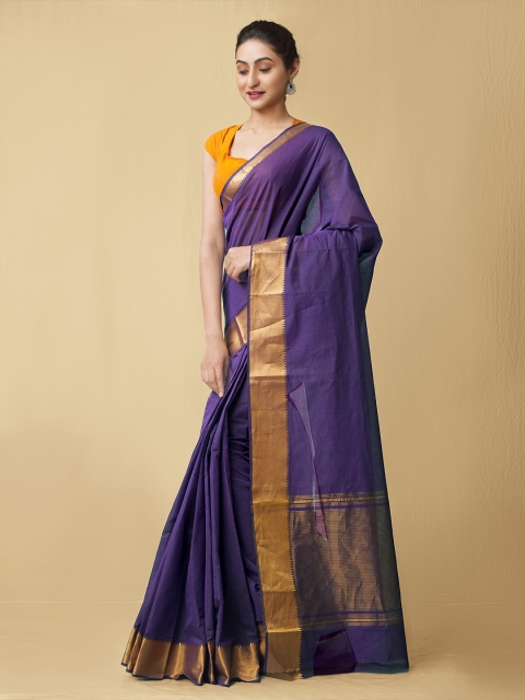 

Unnati Silks Violet & Gold-Toned Ethnic Motifs Pure Cotton Mangalagiri Saree