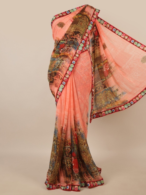 

Pothys Peach-Coloured & Red Paisley Saree