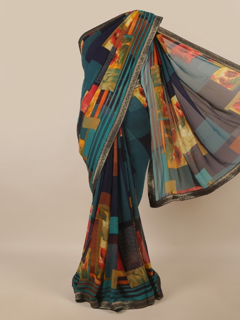 

Pothys Blue & Red Abstract Print Saree