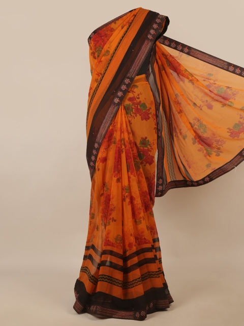 

Pothys Orange & Brown Floral Printed Saree