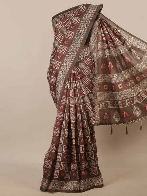 

Pothys Taupe & Red Geometric Printed Saree