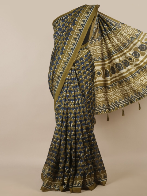 

Pothys Olive Green & Navy Blue Ethnic Motifs Saree