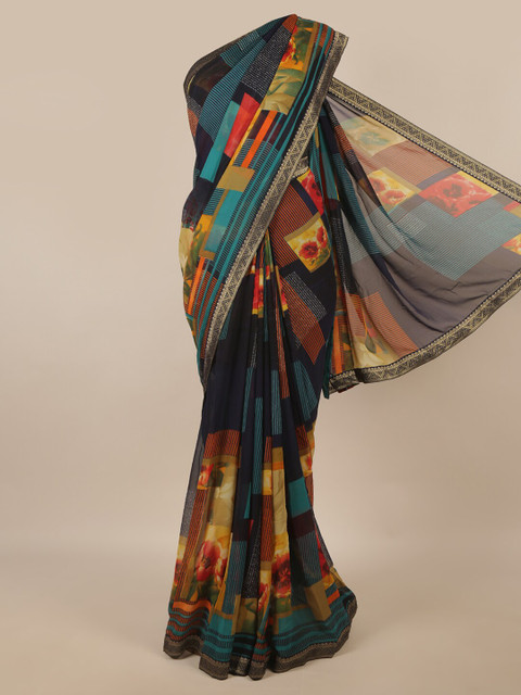 

Pothys Blue & Orange Floral Printed Saree