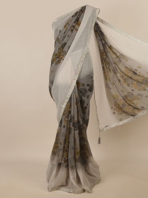 

Pothys Grey & Olive Green Floral Printed Sequinned Saree