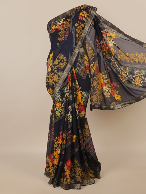 

Pothys Blue Floral Printed Poly Chiffon Saree