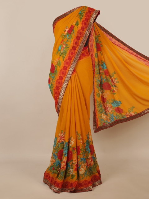 

Pothys Mustard & Red Floral Printed Saree