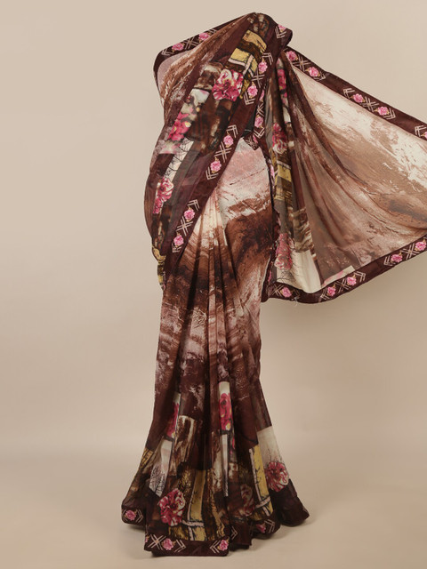 

Pothys Brown & Pink Floral Patchwork Saree
