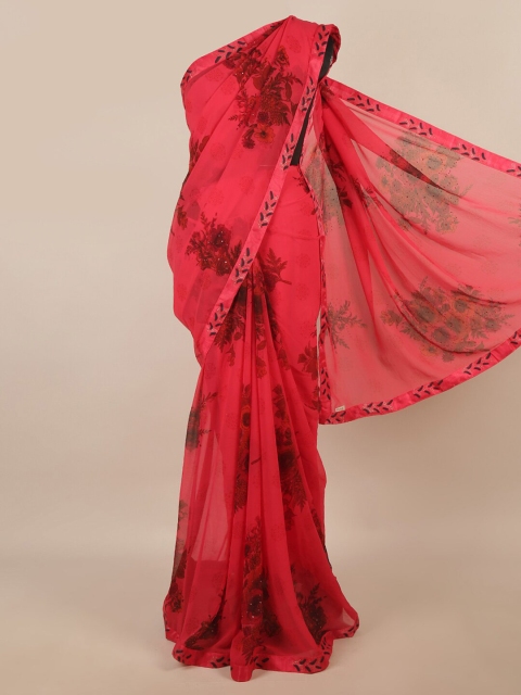 

Pothys Pink & Brown Floral Printed Saree