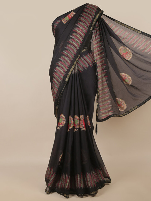

Pothys Black Ethnic Motifs Printed Poly Chiffon Saree