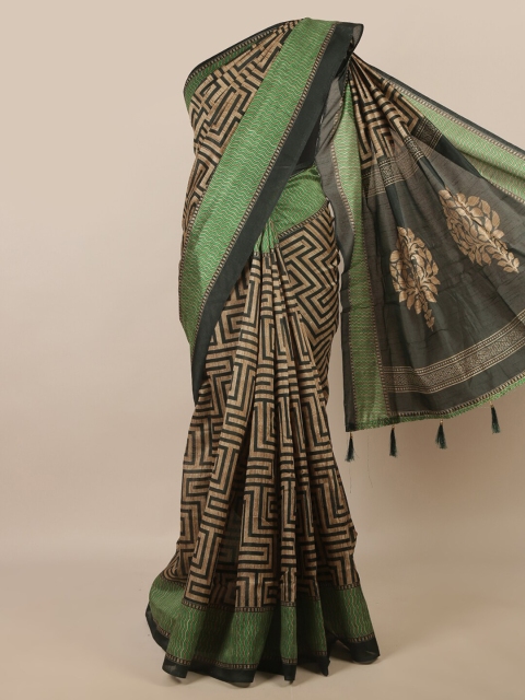 

Pothys Tan & Green Printed Saree